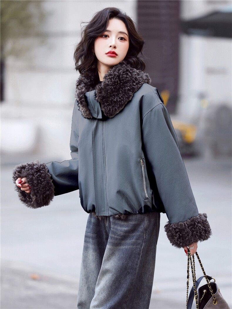 两面穿简约时尚毛一体保暖派克服外套2025冬装新款,女装派克服,鑫源服饰