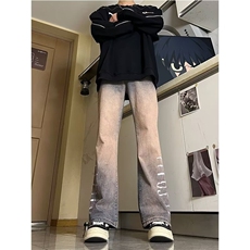 春秋季新款渐变色牛仔裤男宽松休闲直筒百搭拖地阔腿裤，男装牛仔裤，星座410-6（原星座1304-1）