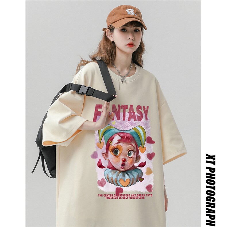 中性风23新款夏季时尚百搭纯棉趣味印花潮牌短袖T恤T6078P25控38,男装T恤,电商A268
