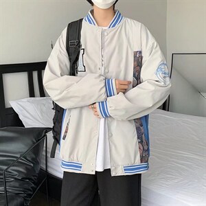 港风宽松棒球服男刺绣拼接夹克青少年立领长袖HY06P60图片