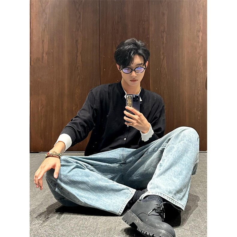 小众设计感假两件拼接螺口长袖毛衣男宽松韩版针织衫外套MK122,男装针织衫/毛衣,星座1116A（原606A-3）