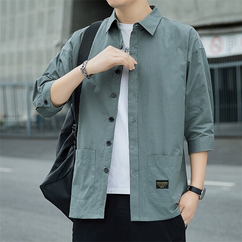 男士衬衫长袖纯棉春秋季工装全棉潮衬衣寸衫外套衣服男装休闲上衣,男装衬衫,电商B212（原钱塘6029）