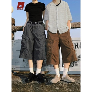 美式潮牌直筒工装短裤夏季休闲宽松外穿口袋七分裤 网图 D803-P52图片