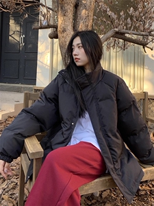 橘子树在哪儿插肩袖立领棉服厚外套女冬季宽松纯色百搭棉衣面包服图片