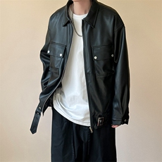 现货-潮牌工装皮夹克男时尚宽松皮衣帅气潮流机车服-AP23092-P110，男装夹克，电商A351