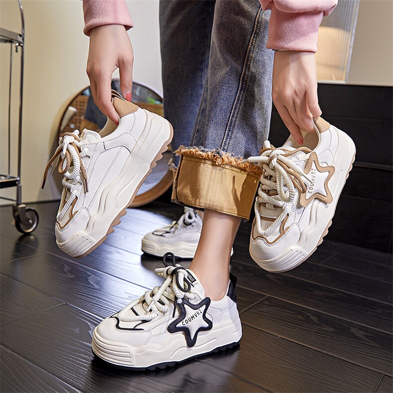 发泡底星星板鞋女2023秋季新款厚底小白鞋女松糕底面包鞋休闲女鞋,女鞋休闲鞋,电商A223