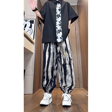 水墨画风新中式冰丝裤子潮束脚裤宽松灯笼裤504-K203-P50控78，男装休闲裤，星座504