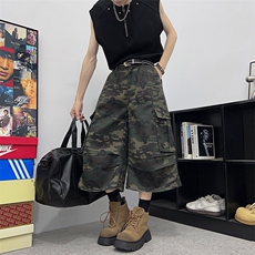 美式水洗多口袋迷彩牛仔七分裤男女夏季潮牌痞帅宽松短裤D021-P48，男装牛仔裤，星座308B-2