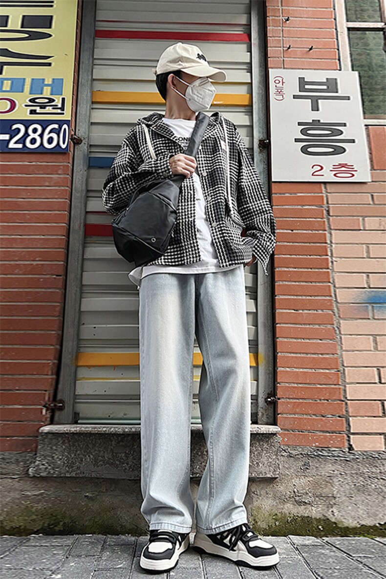 2025春夏季新款水洗显高阔腿牛仔裤男ins高街美式复古裤子778-P45,男装牛仔裤,电商A178
