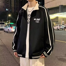 美式立领卫衣男春秋季新款条纹休闲港风拉链开衫外套HH5018P48，女装短外套，星座1013-5