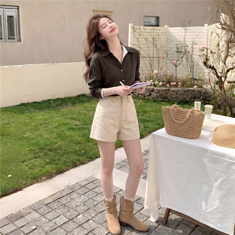 2026秋季新款显瘦长袖衬衫女高级感咖色假两件,女装衬衫,