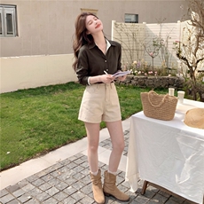 2026秋季新款显瘦长袖衬衫女高级感咖色假两件，女装衬衫，晓衣阁