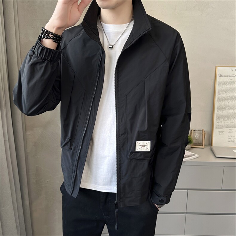 数据男士新款薄款外套立领帅气青年夹克百搭时尚潮流上衣图片