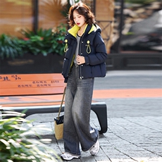 藏青色休闲连帽短款羽绒服女2025冬季新款宽松加厚保暖白鸭绒外套，女装羽绒服，歌伊格美