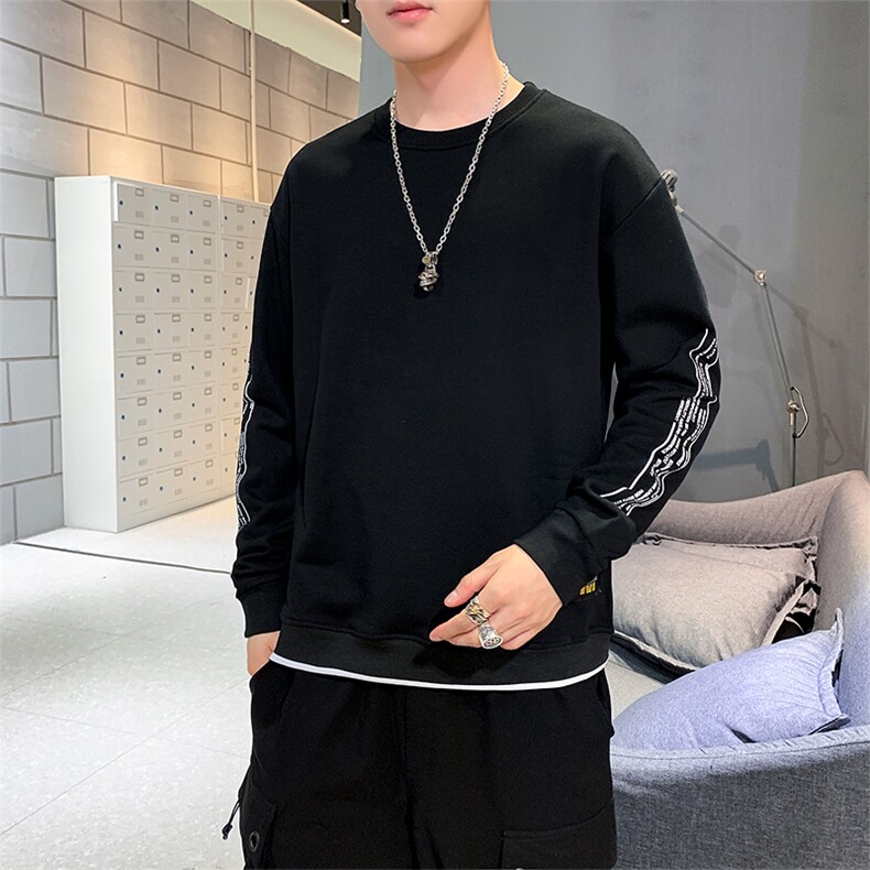 韩秋季套头圆领卫衣男韩版宽松潮牌休闲上衣百搭印花长袖P25，男装卫衣，星座217-4