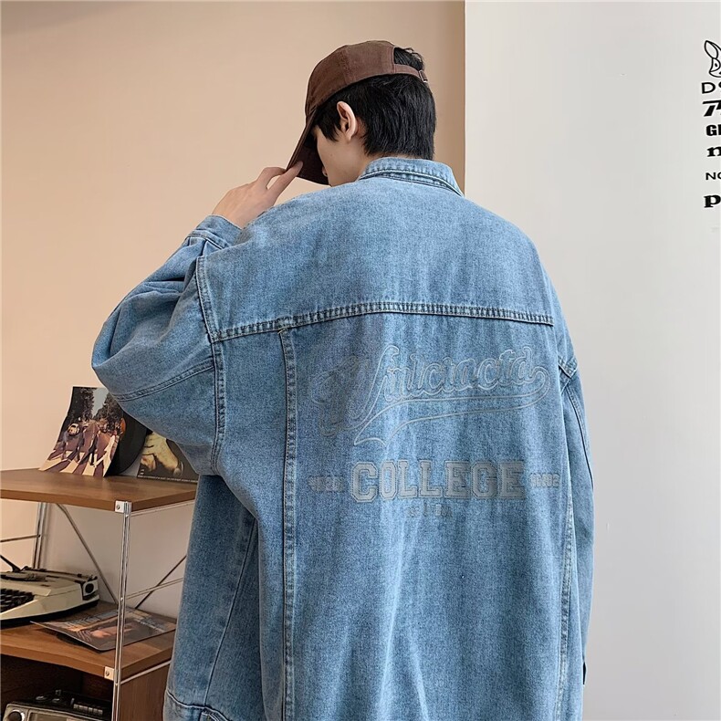 美式复古vintage牛仔外套女春秋季薄款设计感小众宽松夹克上衣潮,男装工装外套,星座1210-1