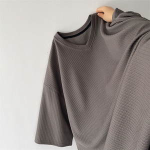 8XL-M短袖肌理感冰丝凉感T恤特大码鸡心领半袖纯色体恤DX1216/P28图片