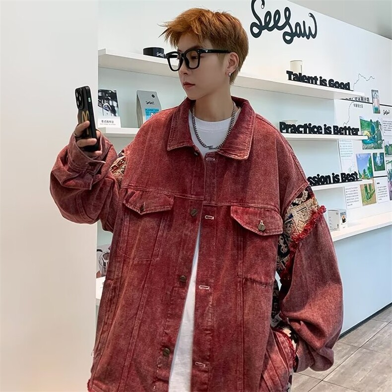 美式复古拼接牛仔外套男秋季新款设计感潮牌宽松休闲M3303-P73,男装夹克,星座1109-3