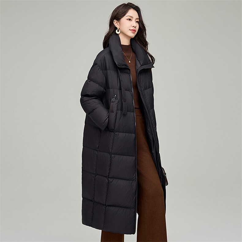 90白鸭绒高保暖加厚立领中长款休闲外套冬季羽绒服女,女装羽绒服,阿舍尔精品