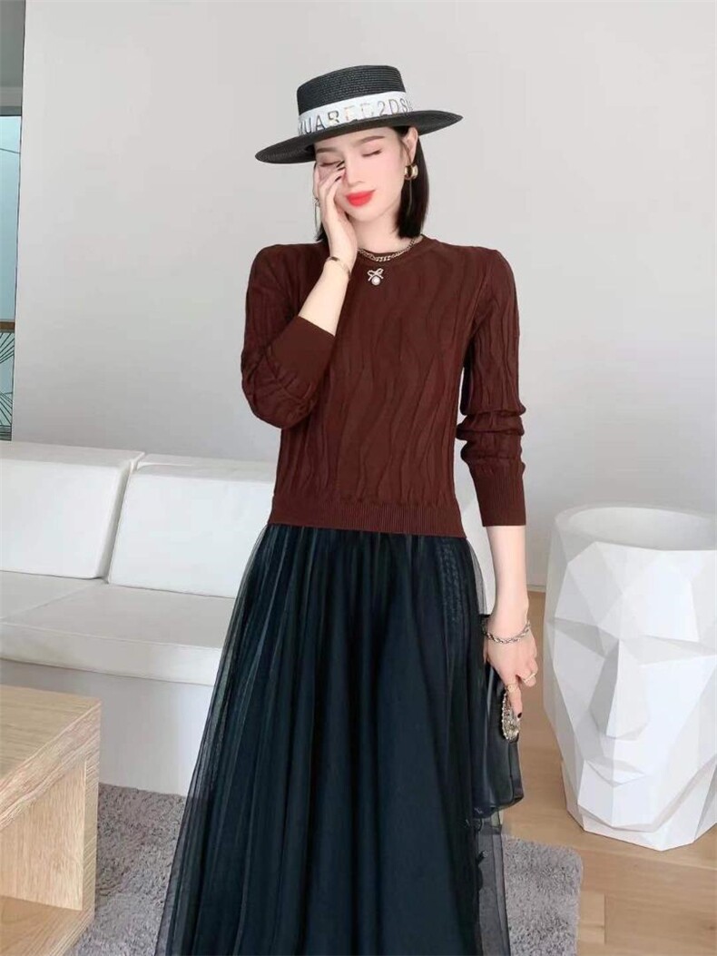 毛衣拼接连衣裙，两色，四个尺码，，女装针织衫/毛衣，依柏璐