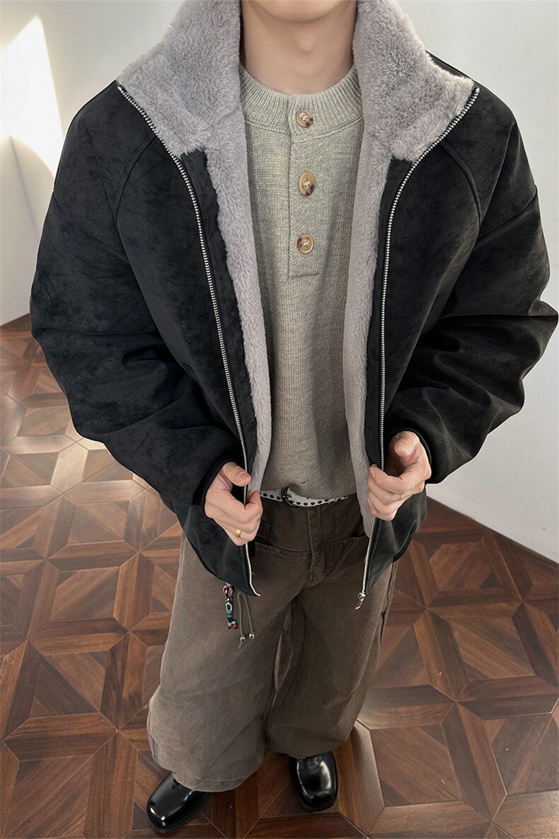 秋冬男士美式高街冬季重磅座山雕貂毛pu皮棉衣男女加厚外套,男装皮衣,电商B319