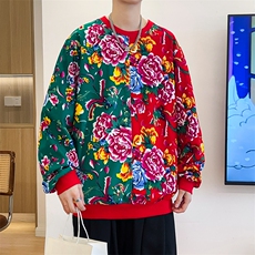W1圆领大花大码卫衣拼接外套男撞色休闲套头衫潮团队服火锅店，女装短外套，星座115A(原星座507）