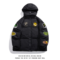 白底22冬季新款时尚潮流炸街保暖连帽棉衣MY221P115控158，男装棉衣，电商A247-1