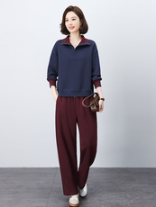 长期有大货套装女2026春装新款半拉链阔腿裤穿搭一整套妈妈两件套，女装运动套装，璐依舞