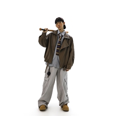 荔枝纹高端双层领廓形设计大码M-5XL机车皮衣男JK78095P128控178，男装皮衣，星座226-1