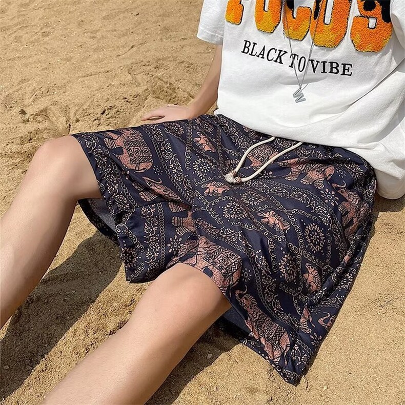 夏沙滩裤男运动棉速干五分中裤民族风宽松大裤衩DK108,男装民族服装,星座1116A-1（原606A）