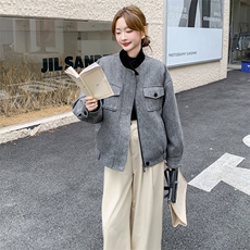 现货：冬装新款复古韩系撞色毛呢羽绒服2C135-8927P285K428，女装羽绒服，2C135