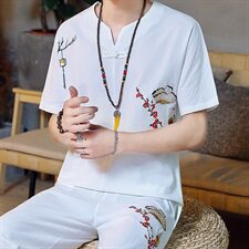 风男宽松棉麻潮流复古两件套短袖套装2021夏季新款TZ025，男装T恤，星座509