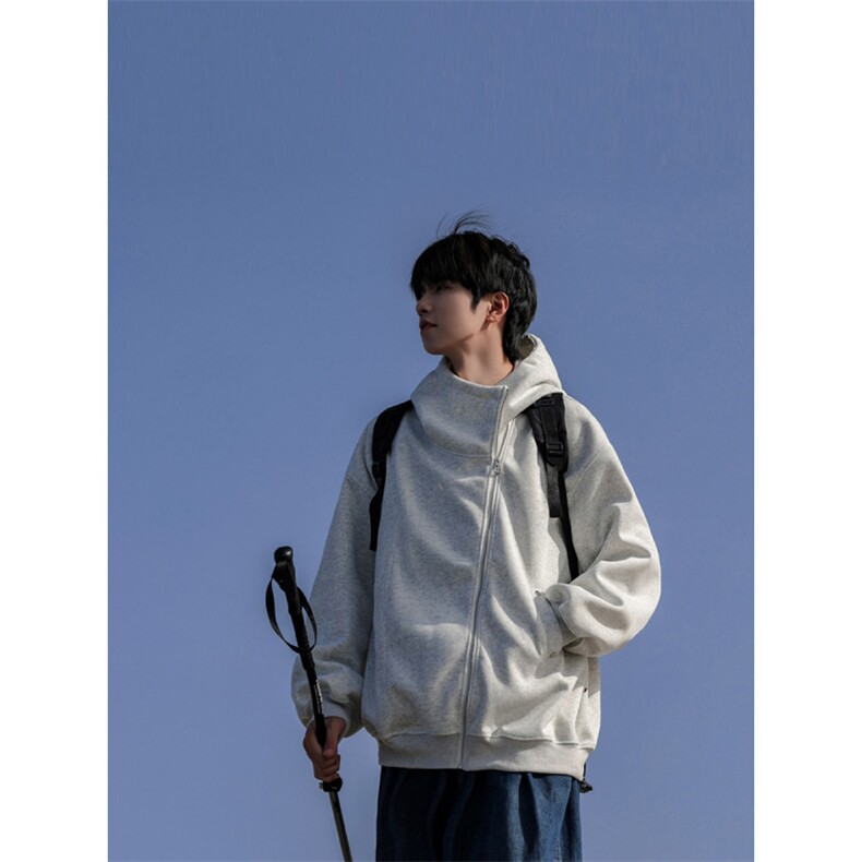 美式斜拉链开衫卫衣男2025秋冬款重磅潮牌宽松连帽外套P75X128,女装短外套,星座803