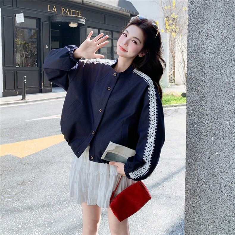 春季新款仿牛仔拼接花边外套2c307-905p155k248,女装短外套,2C307