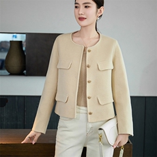 时尚百搭羊毛女士双面呢外套优雅显瘦短款设计秋冬，女装双面呢大衣，岳达羊绒