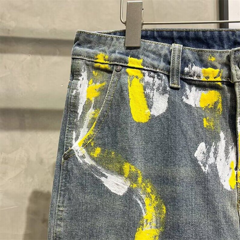 美式高街涂鸦彩绘印花多口袋直筒牛仔裤男潮牌小众显瘦百搭直筒裤,男装牛仔裤,星座506A