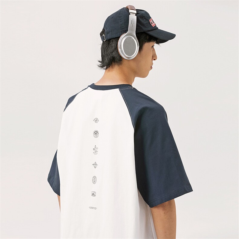2025夏季新款男装日系潮牌纯棉拼接圆领宽松短袖休闲T恤T882-F44,男装T恤,电商A101（原外27）
