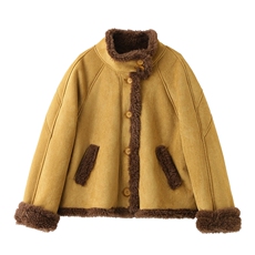 2025年冬季休闲风皮毛一体麂皮绒羊羔毛短装新款，女装羊羔毛/颗粒绒，依如秀(原杭风阁)