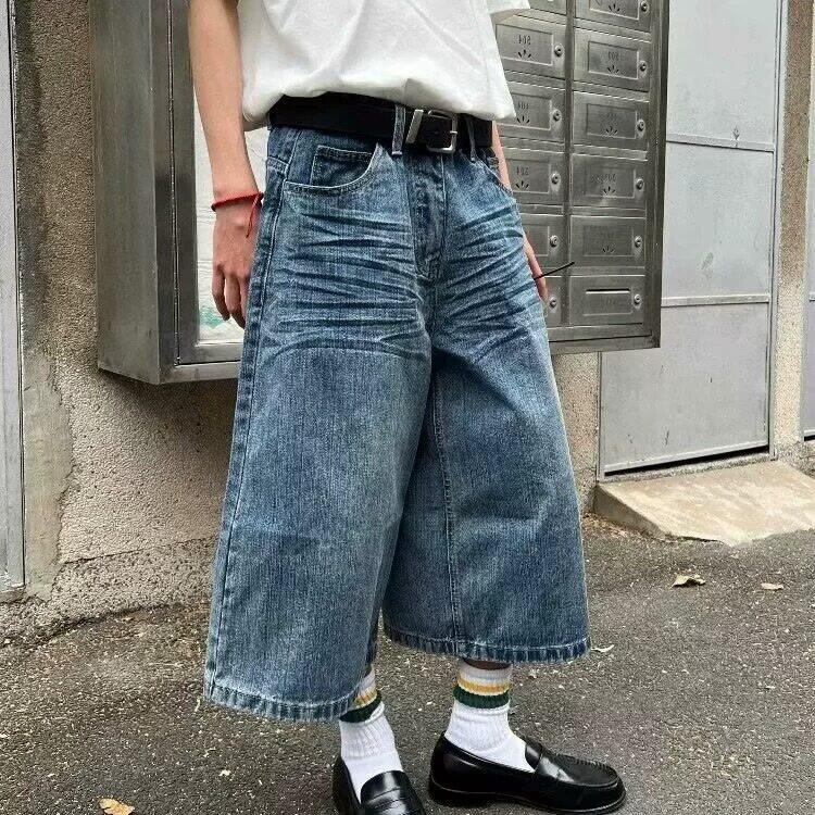 美式街头格子牛仔七分裤男女夏季休闲宽松直筒短裤潮WLD6411-P45,男装牛仔裤,星座1008