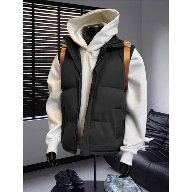 现货5W件冬季三防硬挺boxy短款立领棉衣马夹外套加厚马甲保暖棉服，男装棉衣，电商A486-1