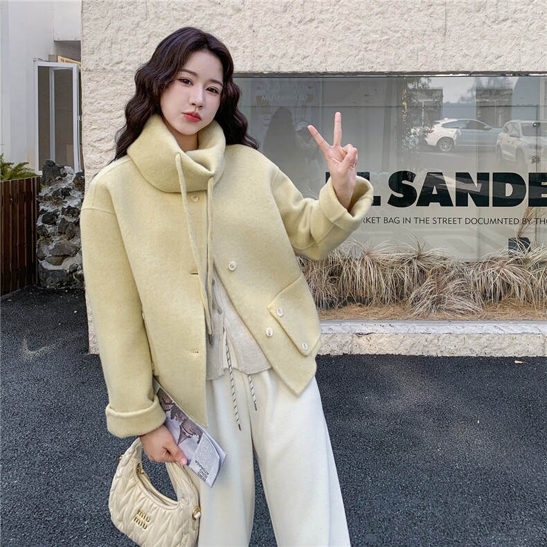 【】新品超好看围脖双面羊毛大衣2C081-8310P235K368,女装毛呢外套,2C081