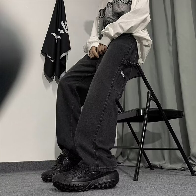 美式高街牛仔裤男秋季ins潮牌春秋直筒宽松阔腿长裤K4784-P48,男装牛仔裤,星座512-2
