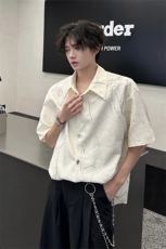 夏季新款短袖衬衫小众解构肌理感黑色裂纹韩版花衬衫打底T恤P50，男装T恤，电商B319