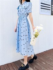 2022夏新款时波点连衣裙，女装连衣裙，V/A