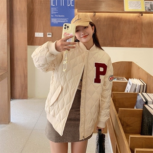 菱形格子压皱立领棉衣复古外套女可爱棉服C583-80图片
