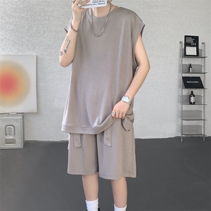 无袖T恤套装垂感冰丝背心大码穿搭衣服运动坎肩两件套TZ1706/P65图片