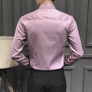 浅灰色男生修身衬衫男翻领衬衣 C605-P40图片