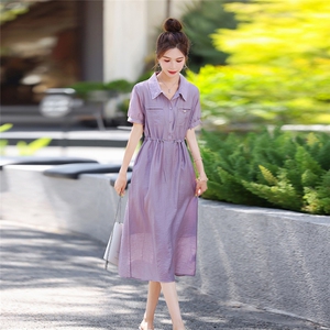 莱赛尔天丝连衣裙女2025新款夏季中长款高级感收腰减龄衬衫a字裙图片