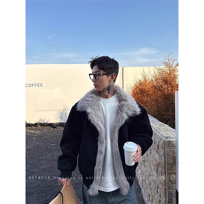 cleanfit座山雕棉服外套男款美式高街麂皮绒棉衣加绒加厚短款外套,男装夹克,星座514-2(原B239)