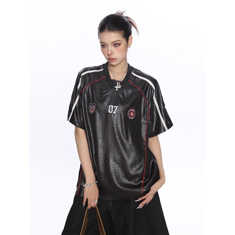 T193-P45 肌理感复古球衣t恤男女美式潮牌嘻哈运动短袖图片